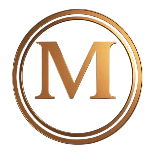 Golden 'M' logo in a circle representing Monet luxury furniture